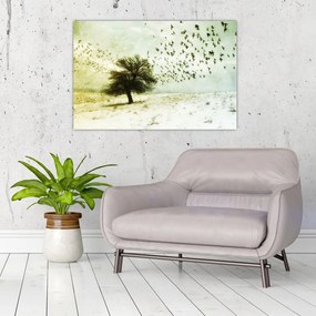 Tablou - cu multe păsări pictate (90x60 cm)