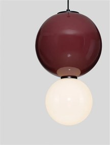Pendul LED decorativ portelan bordeaux, sticla alb, NOESIS