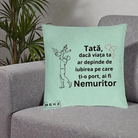 Cadou pentru Tata - Perna Personalizata Tata Nemuritor Joaca in Aer, 40x40 cm, Verde Menta, Husa Detasabila, Perna Inclusa, BEKZ®