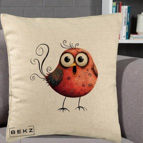 Perna Decorativa Pasare Rosie Exuberanta cu Spirale, 40x40 cm, Bej, Husa Detasabila, Perna Inclusa, BEKZ®