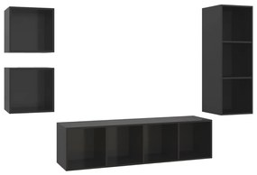 Set de dulapuri TV, 4 piese, negru extralucios, PAL 1, negru foarte lucios