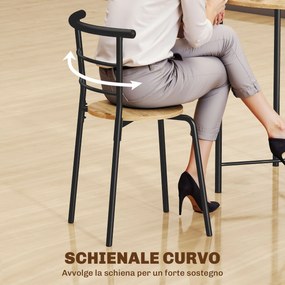 HOMCOM Set Masă Rotundă de Dining cu 4 Scaune Economisitor de Spațiu în Lemn și Metal Stil Industrial | Aosom Romania