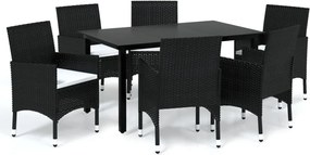 vidaXL Set mobilier de grădină cu perne, 7 piese, negru, poliratan