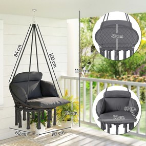Outsunny Scaun suspendat cu pernă mare umplută hamac fotoliu suspendat cu franjuri kit de suspendare 80 x 60 x 40 cm gri închis | Aosom Romania