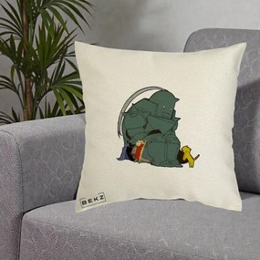 Perna Personalizata Fullmetal Alchemist Alphonse cu Pisici, 40x40 cm, Ecru, Husa Detasabila, Perna Inclusa, BEKZ®