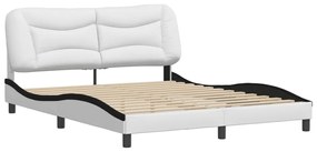 3208015 vidaXL Cadru de pat cu tăblie, alb/negru, 160x200 cm, piele ecologică