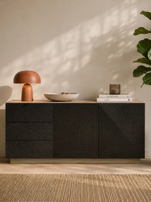 Comodă Asha 167 cm cu două uși și sertare - artisan / negru mat