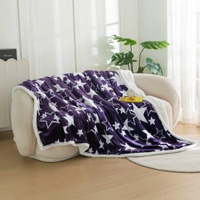 Patura miel din microplus de Craciun STARS violet Dimensiune: 200 x 220 cm