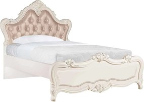 Pat lemn masiv Tapițat Crown Paris 120x200cm Ecru/Beige - Cu somieră