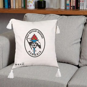 Perna Personalizata Gaz Metan Medias 1945 Fotbal, 40x40 cm, Bej cu Franjuri, Husa Detasabila, Perna Inclusa, BEKZ®