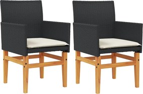 vidaXL Scaune de grădină cu perne, 2 buc., negru poliratan/lemn