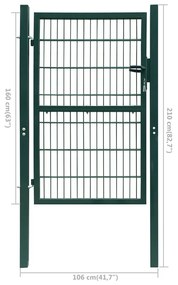 Poarta pentru gard 2D (simpla), verde, 106x210 cm Verde, 106 x 210 cm