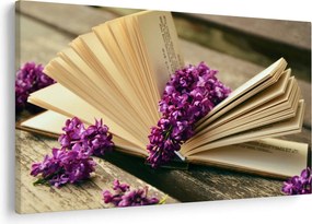Tablou cu carte și floare violetă (90x60 cm)