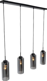 Lampă suspendată inteligentă neagră cu sticlă fumurie cu 4 lumini, incluzând 4 Wifi ST64 - Laura