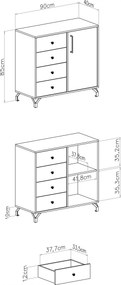 Comodă cu sertare Anders 90 cm - alb