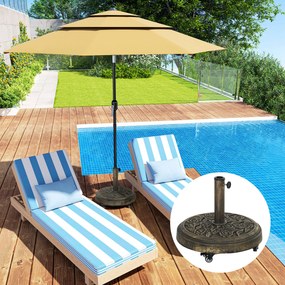 Outsunny Bază Rotundă pentru Umbrelă de Exterior, 21 kg, Bază din Rășină cu Roți și Suport pentru Umbrele de 3,3 cm/3,8 cm/4,8 cm, pentru Grădină, Terasă, Piscină, Bronz | Aosom Romania