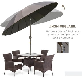 Outsunny Umbrelă de Grădină cu Manivelă, 18 Spite, Înclinabilă, Gri Închis, Ф255x240cm | Aosom Romania