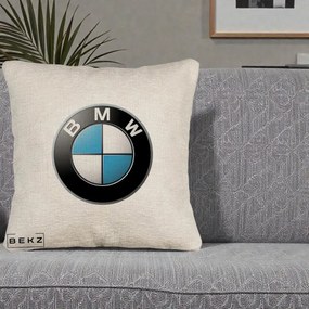 Perna Personalizata cu emblema BMW, 40x40 cm, Bej Canapea, Husa Detasabila, Perna Inclusa, BEKZ®