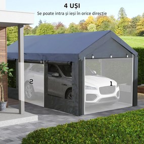 Outsunny Pavilion de Grădină cu Înălțime Reglabilă, 4 Uși și 4 Ferestre, 6x3 m, Gri Închis | Aosom Romania