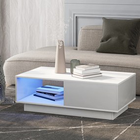 Măsuță de Cafea Modernă cu Iluminare LED Multicoloră în 15 Moduri, din MDF și Plăci de Particule, 95x55x32 cm, Albă