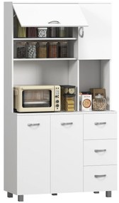 Homcom Bufet Înalt pentru Bucătărie, Dulap cu Sertare și Dulapioare, Rafturi Deschise pentru Microunde, 100x39.5x183.5cm, Alb | Aosom Romania