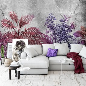 Fototapet - Plante pe beton - violete (254x184 cm)