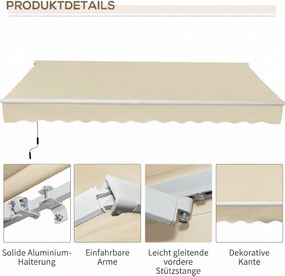 Outsunny Copertină Rabatabilă Exterior, Copertină Extensibilă, Copertină Tip Roll-Up cu Deschidere Manivelă, 350x250 cm, Crem | Aosom Romania