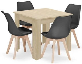 Set de masa 1 + 4, masa MADO 80x80cm stejar sonoma + scaune BALI MARK neagra