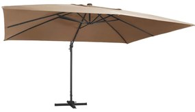 vidaXL Umbrelă în consolă cu LED, stâlp din aluminiu taupe 400x300 cm