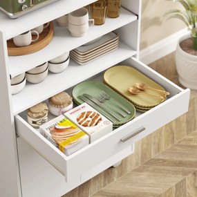 HOMCOM Dulap pentru Cuptorul cu Microunde cu Roți, Bufet de Bucătărie cu Sertar, Blat pentru Electrocasnice, Dulap cu 2 Uși, Raft Glisant și Raft Deschis, Cărucior de Bucătărie pentru Sufragerie, 59x40x92cm, Alb | Aosom Romania