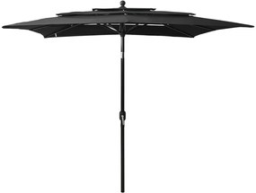 vidaXL Umbrelă de soare 3 niveluri, stâlp aluminiu, negru, 2,5x2,5 m
