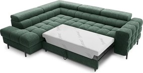 Colțar verde extensibil/cu spațiu de depozitare cu tapițerie din țesătură bouclé (cu colț pe partea stângă/în formă de ”L”) Ferucce – ELTAP