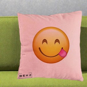 Perna Decorativa Emoji Limba Scoasa, 40x40 cm, Roz, Husa Detasabila, Perna Inclusa, BEKZ®
