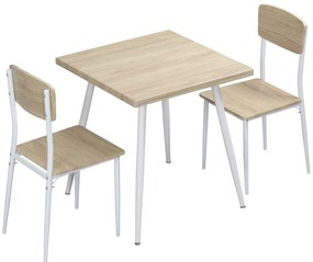 Homcom Set Tavolo con 2 Sedie da Pranzo in Legno e Metallo, Bianco