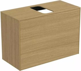 Dulap baza suspendat Ideal Standard Atelier Conca 1 sertar si blat cu decupaj central 80 cm finisaj stejar deschis