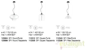 Lustra diametru 24cm, din sticla suflata manual, BISTRO SP1 SQUARE fumurie 112312