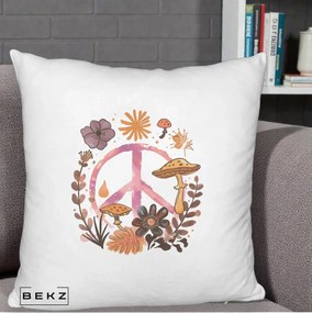Perna Decorativa Peace Ciuperci Boho, 40x40 cm, Alb Pufos, Husa Detasabila, Perna Inclusa, BEKZ®