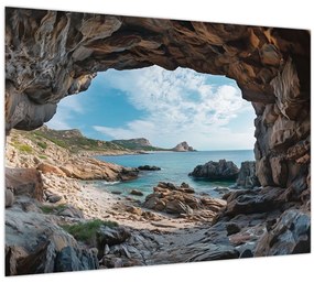 Tablou pe sticlă - Peșteră lângă mare (70x50 cm)
