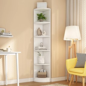 Raft de colț din MDF, design cu cinci straturi, design triunghiular care economisește spațiu, 42x30x180 cm, Alb