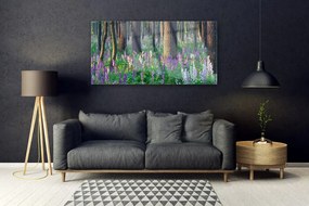 Tablou pe sticla Pădure Flori Natura Verde Violet Maro