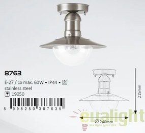 Plafoniera exterior cu protectie IP44, finisaj otel inoxidabil, diametru 24cm, Oslo 8763 RX