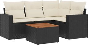 vidaXL Set mobilier de grădină cu perne, 5 piese, negru, poliratan