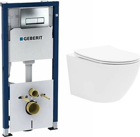 Set rezervor WC incastrat cu set fixare Geberit Duofix Up100 si clapeta Delta crom plus vas WC Rune Ivaldi alb cu capac slim softclose