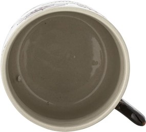 Set 4 cești din ceramică artizanală, natur,pictate manual cu flori stilizate și pasăre, cu toartă sculptată, „Vivielle"