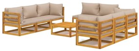 3155256 vidaXL Set mobilier de grădină cu perne gri taupe, 9 piese, lemn masiv