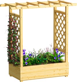 Outsunny Jardinieră ridicată cu spalier lateral și superior, ghiveci pentru flori cu găuri de drenaj, 110x44x113cm, lemn natural | Aosom Romania