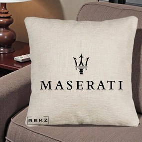 Perna Personalizata cu emblema Maserati, 40x40 cm, Bej Canapea, Husa Detasabila, Perna Inclusa, BEKZ®
