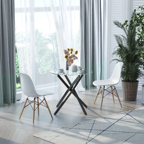 HOMCOM Masa Rotunda din Sticla si Picioare Incrucisate din Metal, Masuta Moderna pentru Sufragerie si Birou, 80x80x75cm, Negru