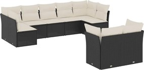 vidaXL Set mobilier de grădină cu perne, 9 piese, negru, poliratan