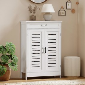 HOMCOM Pantofar pentru Hol cu 2 Uși cu Lamele, 5 Niveluri, Rafturi Reglabile, pentru 20 Perechi de Pantofi, 78x37x115,8 cm, Alb | Aosom Romania